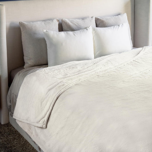 Northwest HGTV Super Luxe Faux Fur Throw Blanket, Ultra Soft Decorative Layer for Couch, Bed, or Chair, Cozy Plush Blanket for Home or Gift, 78 x 92 inches, Ivory