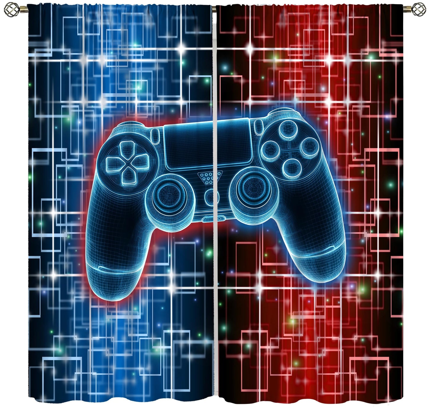 wlsgdsg Gaming Curtains for Boys,Gamepad for Gamer Kids Teen Red Blue Splashed Ink Cartoon Game Controller Playroom Window Treatments for Nursery Bedroom Living Room Teenager 42x45in（No Blackout）