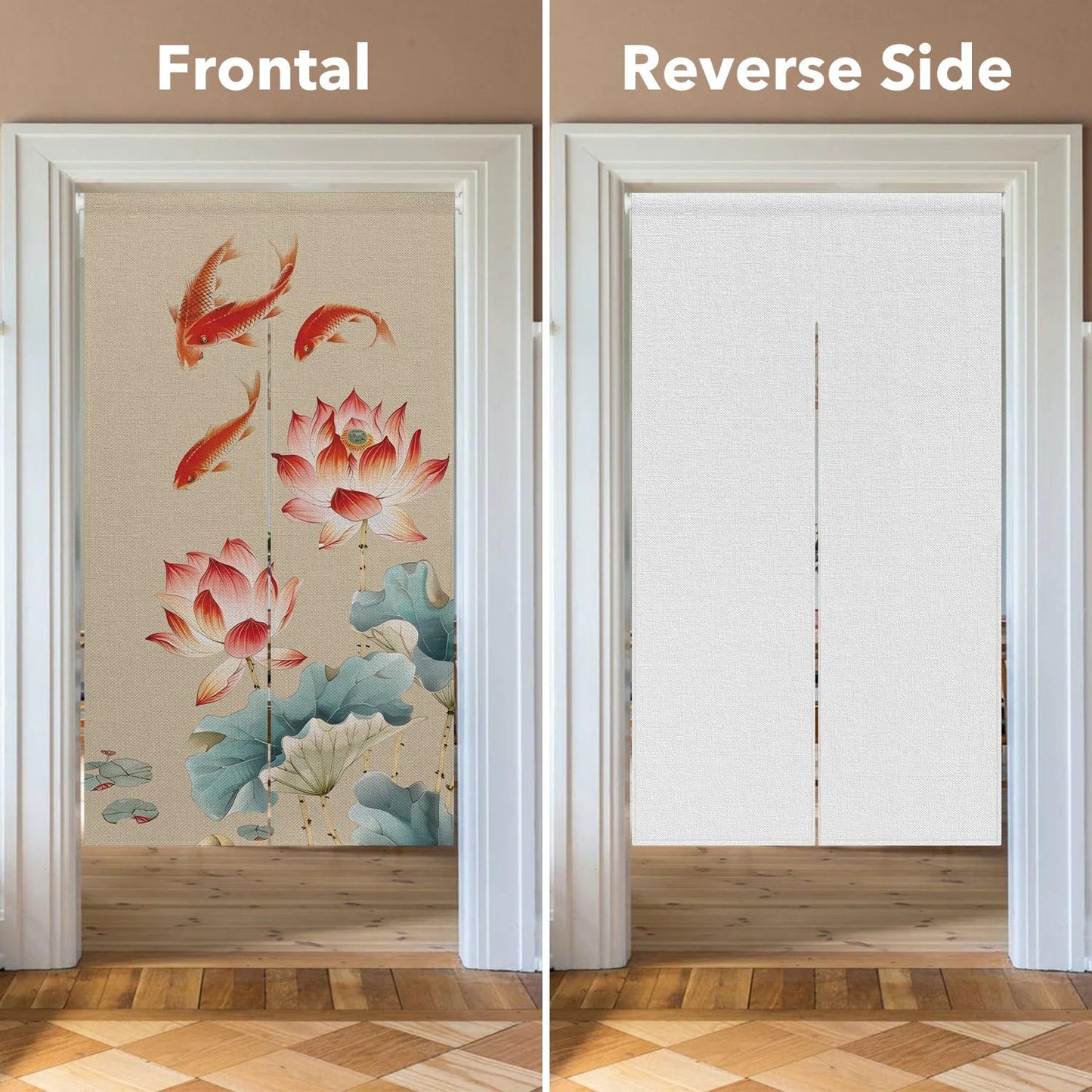Leowefowa Long Chinese Ink Painting Doorway Curtain Japanese Noren Lotus Kio Fish Door Curtains Tapestry Feng Shui Window Treatment Hanging Room Privacy Divider Kitchen Home Asian Decor, 33.5"x 70.9"