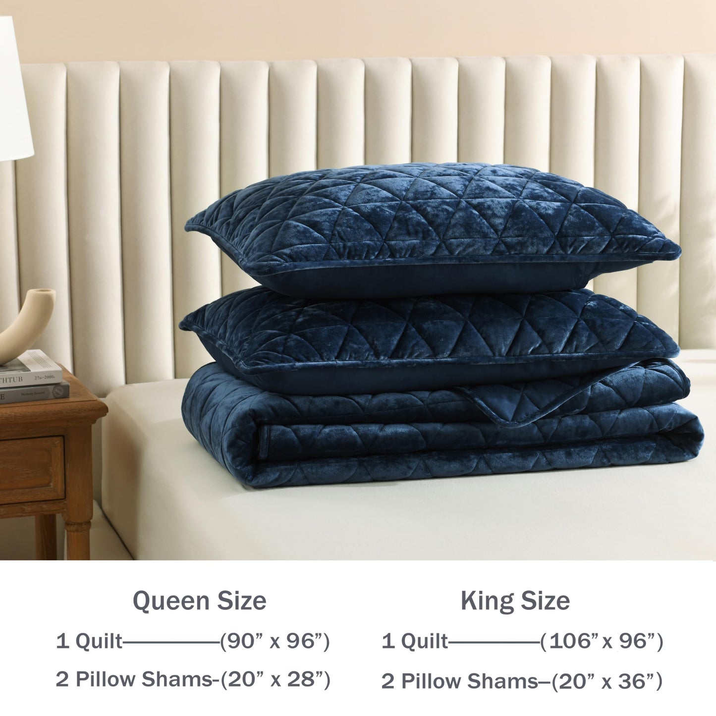 Homzard Velvet Quilt Set Queen Size Bedding Set, Blue Queen Size Comforter Set,Navy Blue Bedspreads, Luxurious Plush Bedding Sets，Soft Lightweight for All Season