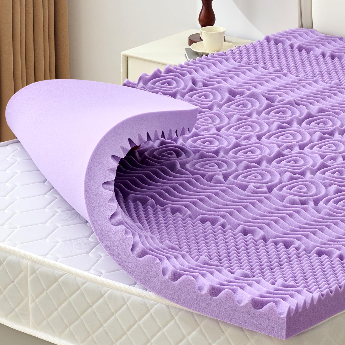 SINWEEK 1.5 Inch 7-Zone Memory Foam Mattress Topper Full Size, Soft Mattress Pad for Back Pain Relief, Egg Crate Bed Topper Double Bed Size, CertiPUR-US Certified, Violet