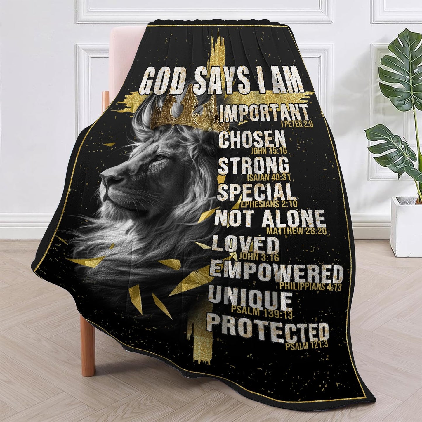 CIUGOIG Christian Gifts for Men, God Says i Am Lion Blanket 50"x60", Inspirational Religious Birthday Gifts for Lion and Cross Blanket, Christian Faith Jesus God Prayer Bible Verse Gift for Christmas