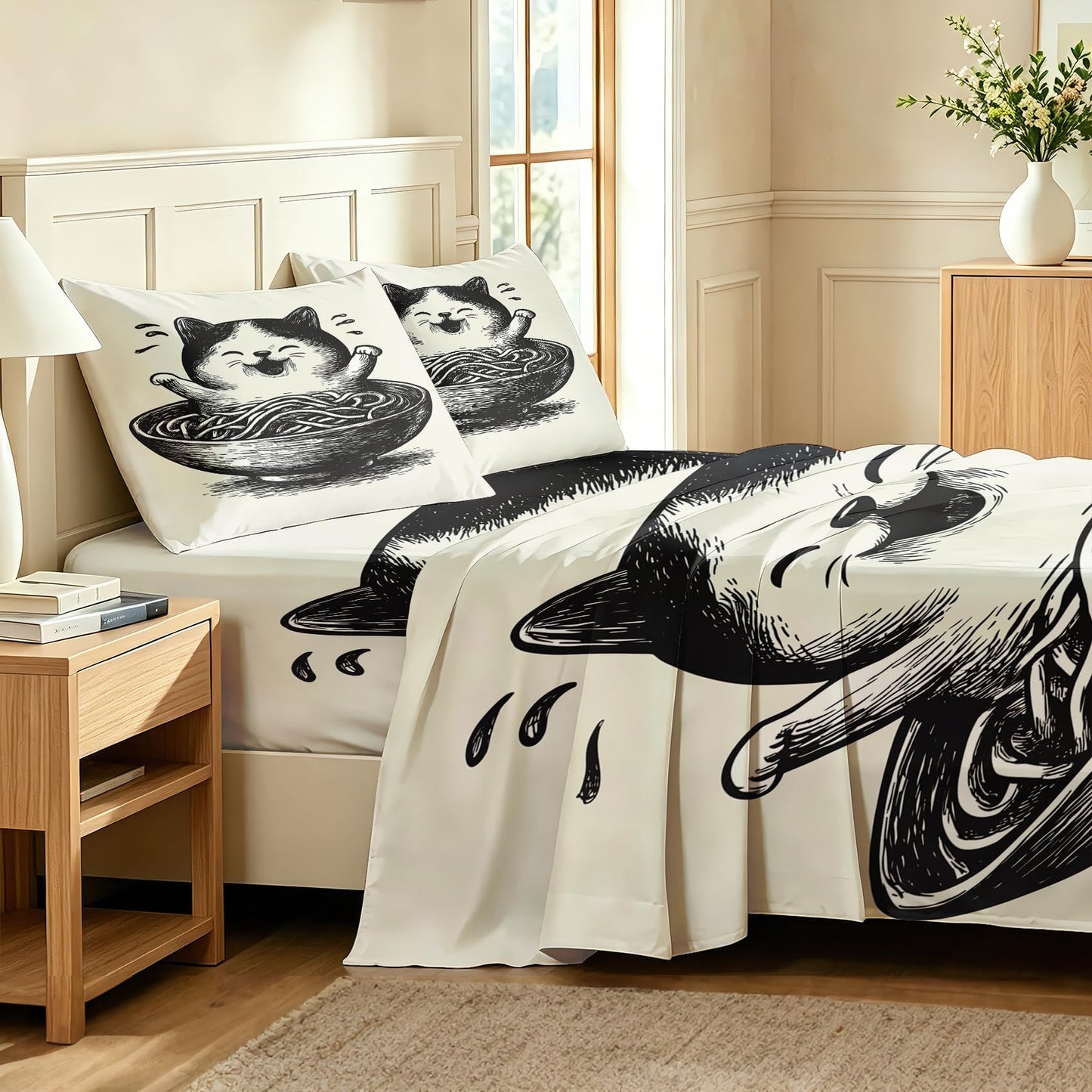 Cute Cat Sheet Set, 3 Pcs Twin Size Funny Cat Bed Sheets