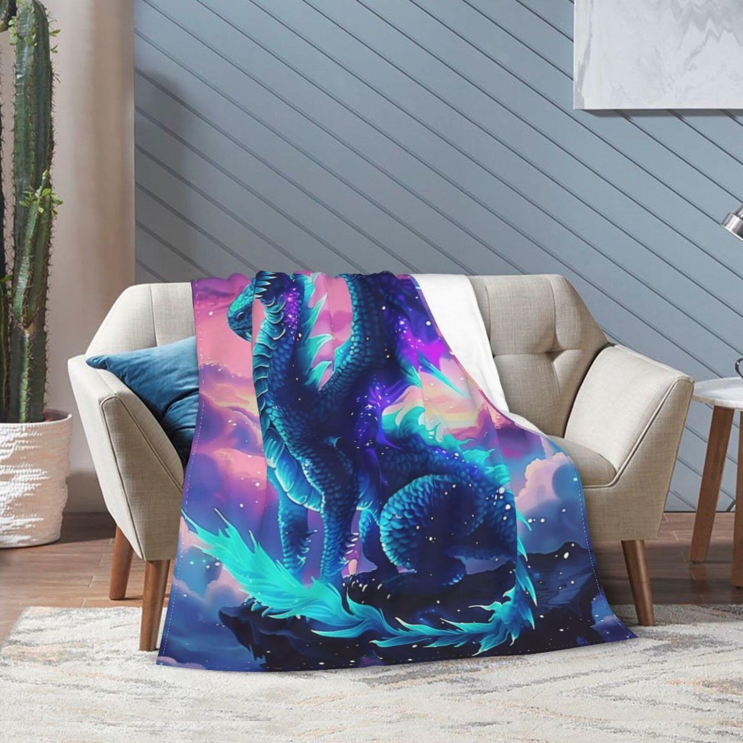 Bule Dragon Blanket Dragon Fleece Throw Blanket Super Soft Fuzzy Plush Cozy Warm Dragons Decor Stuffed Bedding Blankets Gift for Boys Girls Men Women Kids & Adult 50"x40"