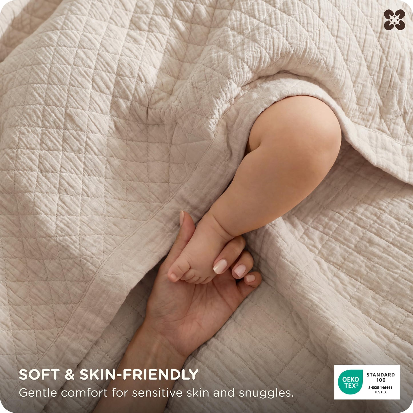 Bedsure 100% Cotton Muslin Blanket 8-Layer Queen, Breathable & Substantial Oeko TEX Gauze Bedding, PureWoven All-Season Moisture-Wicking Comfort, Softens After Wash, Linen Beige, 90"x90"