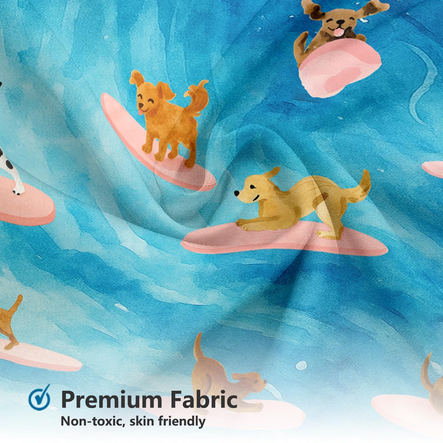 MEHOFOND Cute Dog Shower Curtain Funny Surfing Dog Summer Shower Curtain for Bathroom for Kids Kawaii Cartoon Pet Animal Ocean Bathtub Home Decor Fabric Waterproof Washable Bath Curtain 72x72 Inch