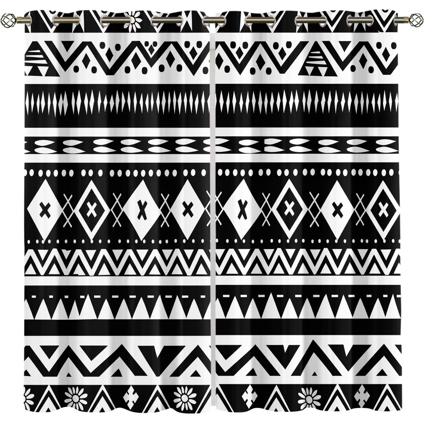 XAFIAUR Geometry Blackout Curtains, Aztec Printed Drapes, Ethnicity Art Thermal Insulated Drapes 2 Panels Darkening Window Curtain for Bedroom Living Room 31.5" W x 63" L x2