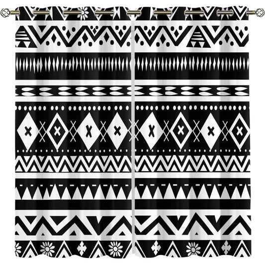 XAFIAUR Geometry Blackout Curtains, Aztec Printed Drapes, Ethnicity Art Thermal Insulated Drapes 2 Panels Darkening Window Curtain for Bedroom Living Room 31.5" W x 63" L x2