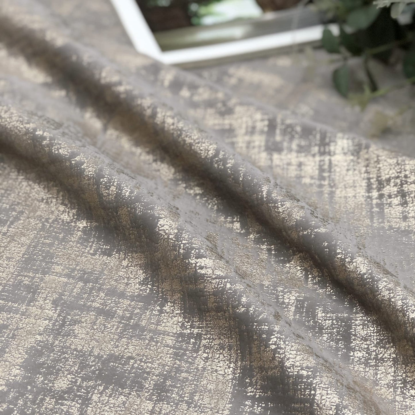 always4u Champagne Soft Velvet Curtains 84 Inch Length Luxury Bedroom Curtains Gold Foil Print Window Treatments for Living Room Bedroom Set of 2