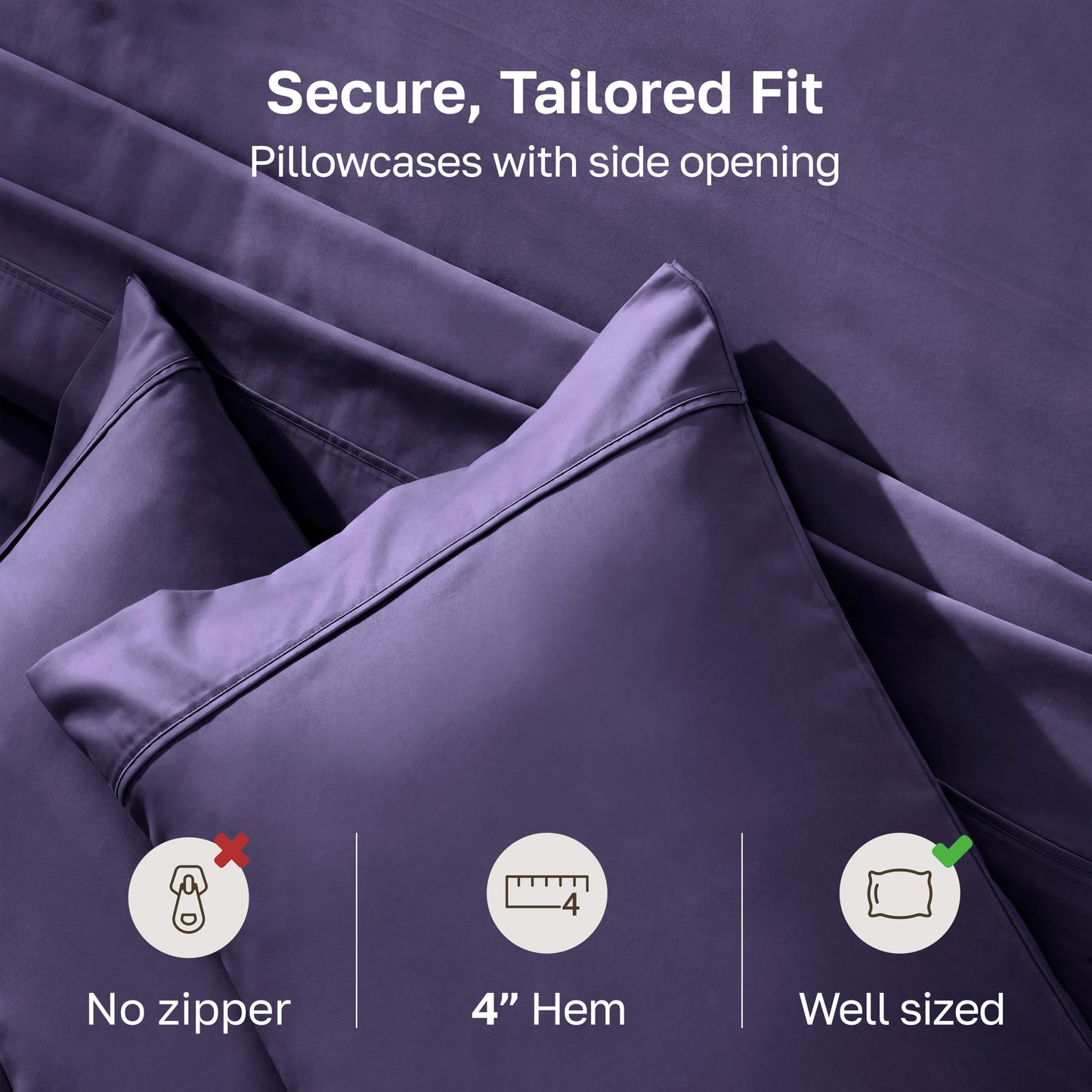California Design Den Standard Queen Size Pillowcase Set - 400 Thread Count, 100% Cotton Sateen, Set of 2 Pillow Covers, Soft and Breathable - Dark Purple