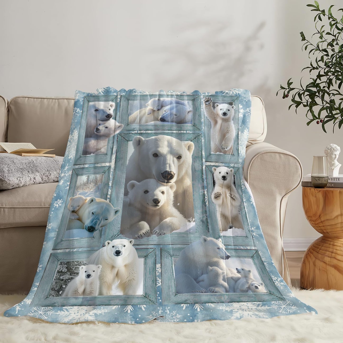 Baegopa Polar Bear Blanket Gifts for Girls Boys Snowflakes Throw Blankets Cozy Plush Fleece Flannel Fuzzy for Women Men Decor 50"X40"