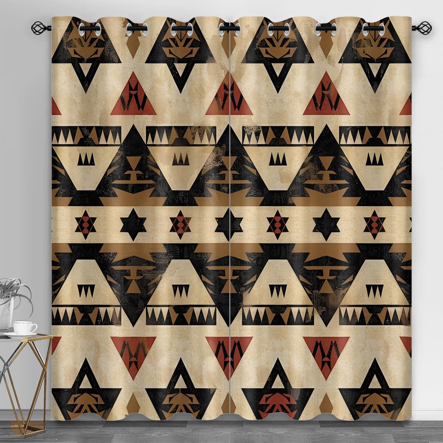 Southwestern Ethnic Blackout Curtains, Aztec Curtains for Living Room, Native American Navajo Black Out Bedroom Curtain Thermal Insulated Grommet Drapes 2 Panels, for Boys Room 31.5"W x 63"L x2