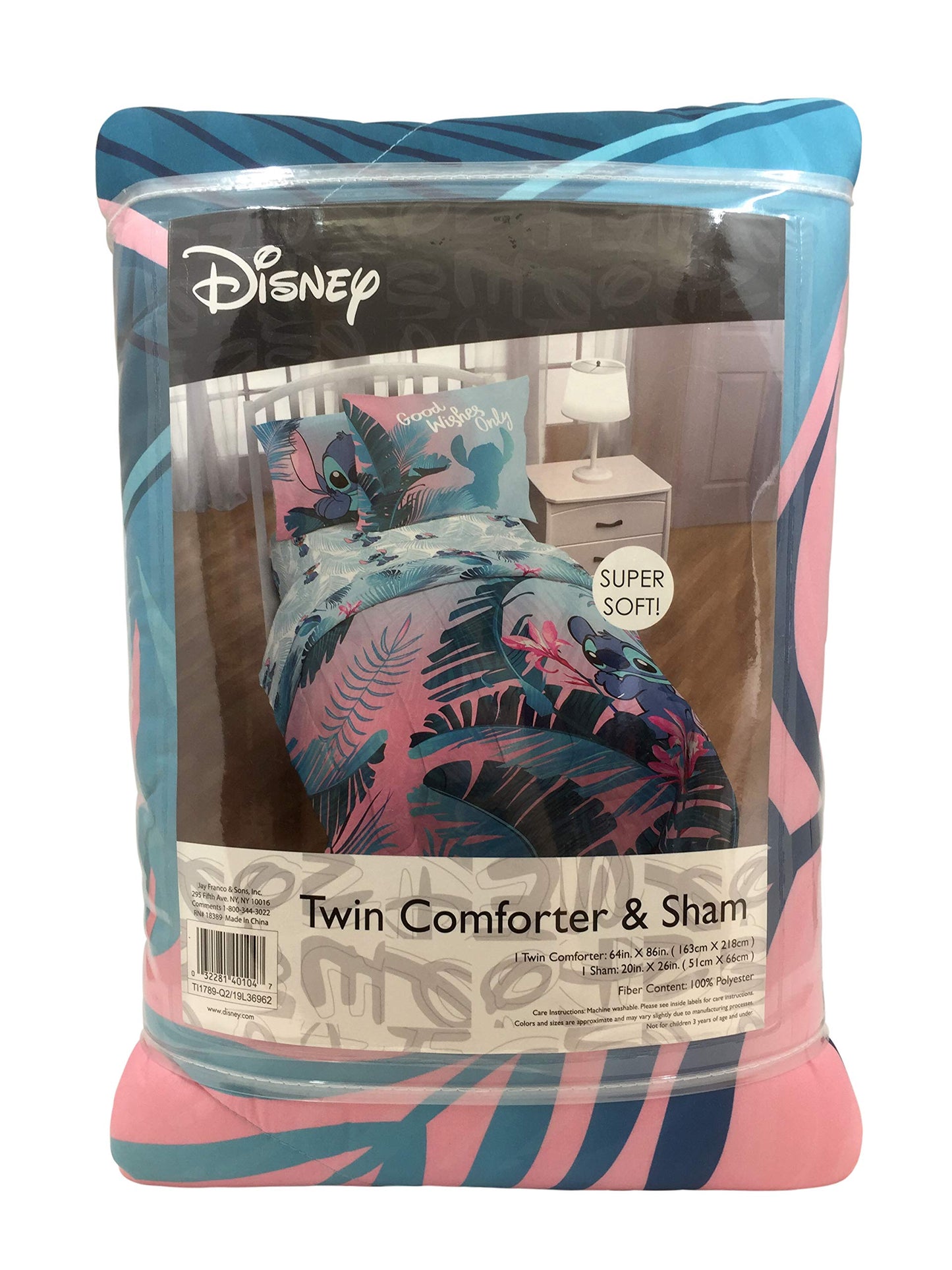Jay Franco Disney Lilo & Stitch Floral Fun Twin Comforter & Sham Set - Super Soft Kids Reversible Bedding - Fade Resistant Microfiber (Official Disney Product)