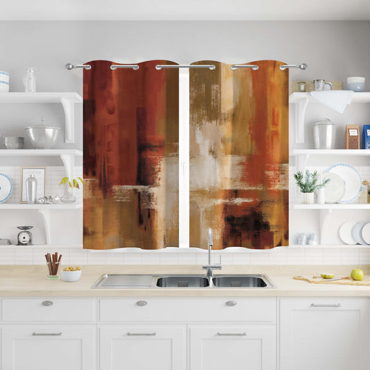 Asuexpect Burnt Orange Kitchen Curtains 2 Panels Abstract Rust Curtain Room Darkening Grommet Window Drapes Modern Decorative Window Treatments, 26x36 Inches