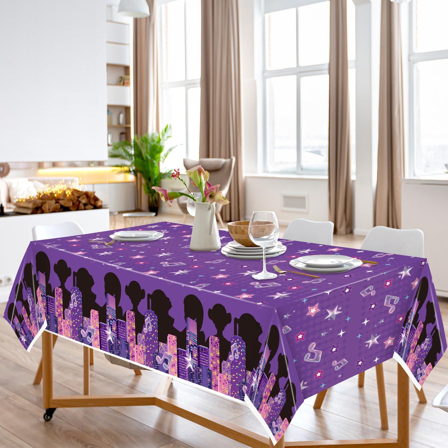 Feuid Gniea Korean Pop Singer Table Cloths - 3 Korean Idol Singer Musical Table Cover Disposable Plastic Waterproof Tablecloths Purple Cartoon Party Supplies for Boys Girls Fans Concert Birthday Party