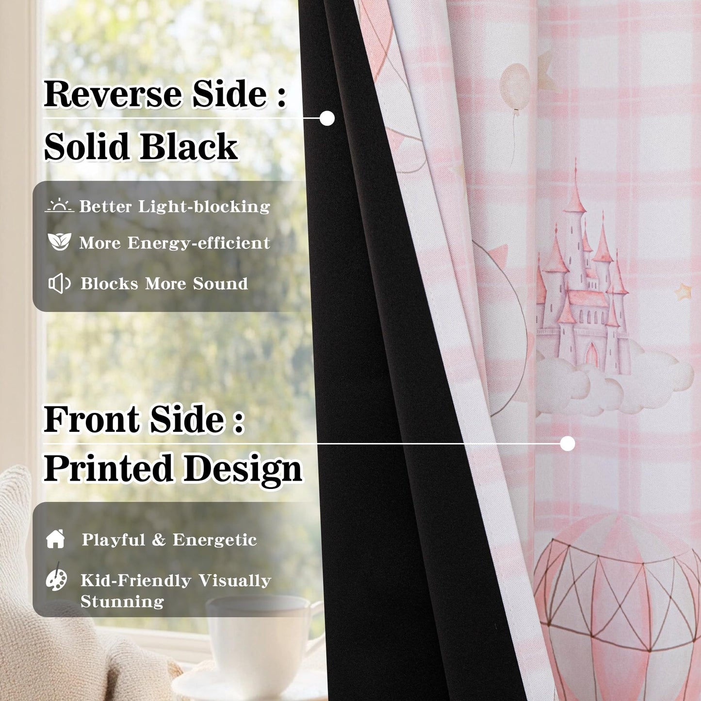 MYSKY HOME Girls Pink Nursery Blackout Curtains Plaid Curtains 84 Inch Length 2 Panels Set Cute Patterns Grommet Window Treatments Thermal Insulated for Kids Girls Bedroom Living Room, Each Panel 52"W