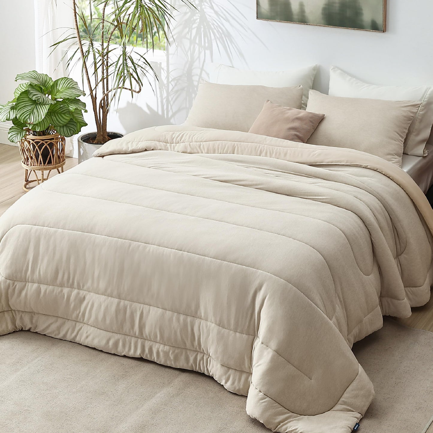 Bedsure California King Comforter Set - Cooling and Warm Bed Set, Linen Reversible Bedding for All Season, 3 Pieces, 1 California King Size Comforter (104"x96") and 2 Pillow Cases (20"x36")