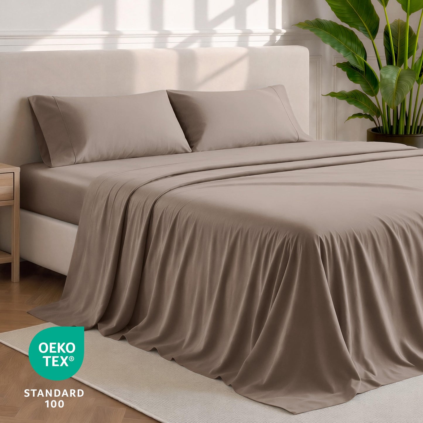 Bare Home Queen Sheet Set - 1800 Ultra-Soft Microfiber Queen Bed Sheets - Double Brushed - Deep Pockets - Easy Fit - 4 Piece Set - Bedding Sheets & Pillowcases (Queen, Taupe)