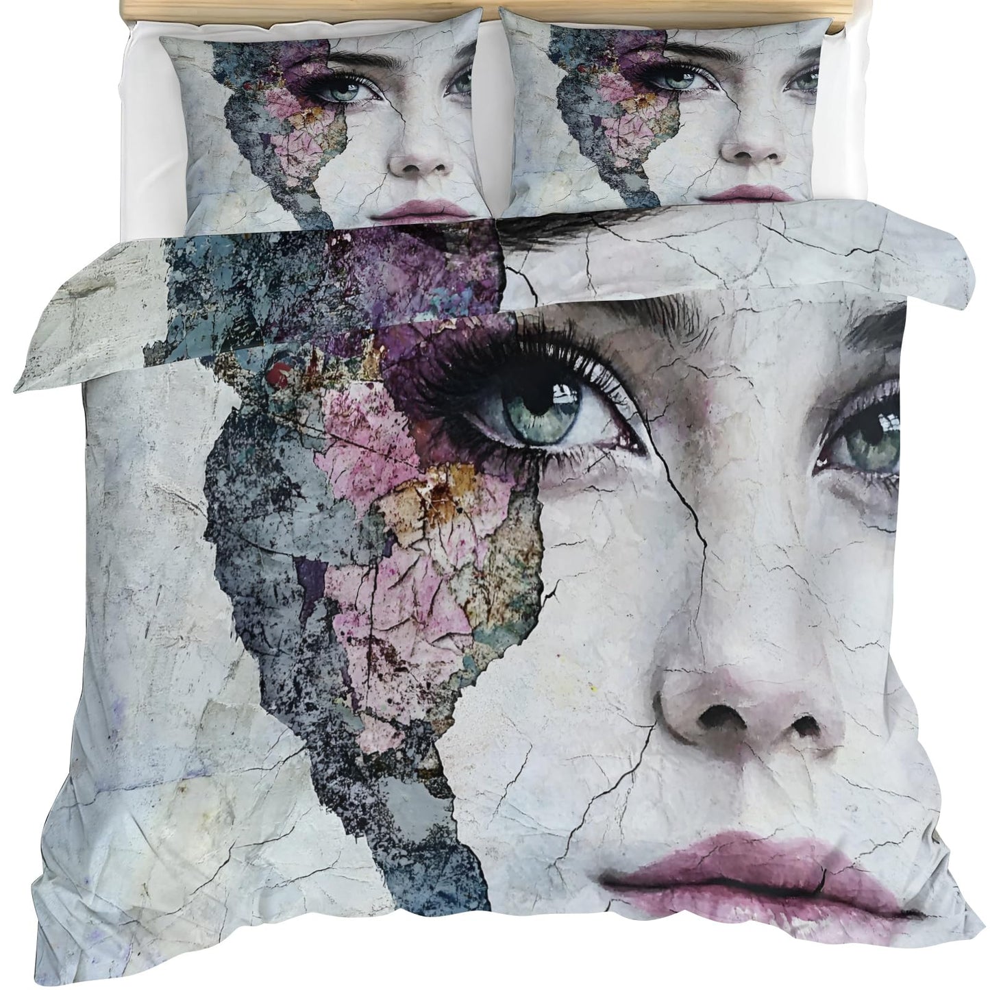 PAISUOQ Woman Duvet Cover Queen, Floral Woman Bedding Sets, Fashion Girl Comforter Cover with 2 Pillowcases, 3 Pieces with Zipper & Ties, Dorm Decor & Gifts