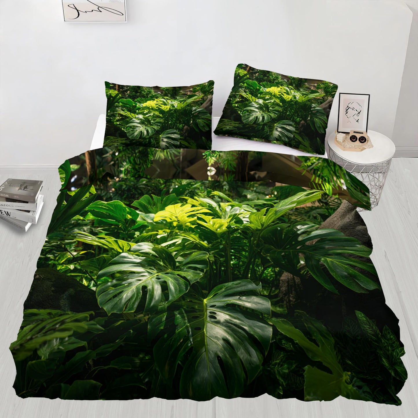 GKPLY Tropical Leaves Duvet Cover Full, Monstera Plant Comforter Sets, Green Jungle Bedding Set, 2 Pillow Cases, Zipper & Ties, Soft Microfiber Reversible Print Duvet Cover & Home Decor