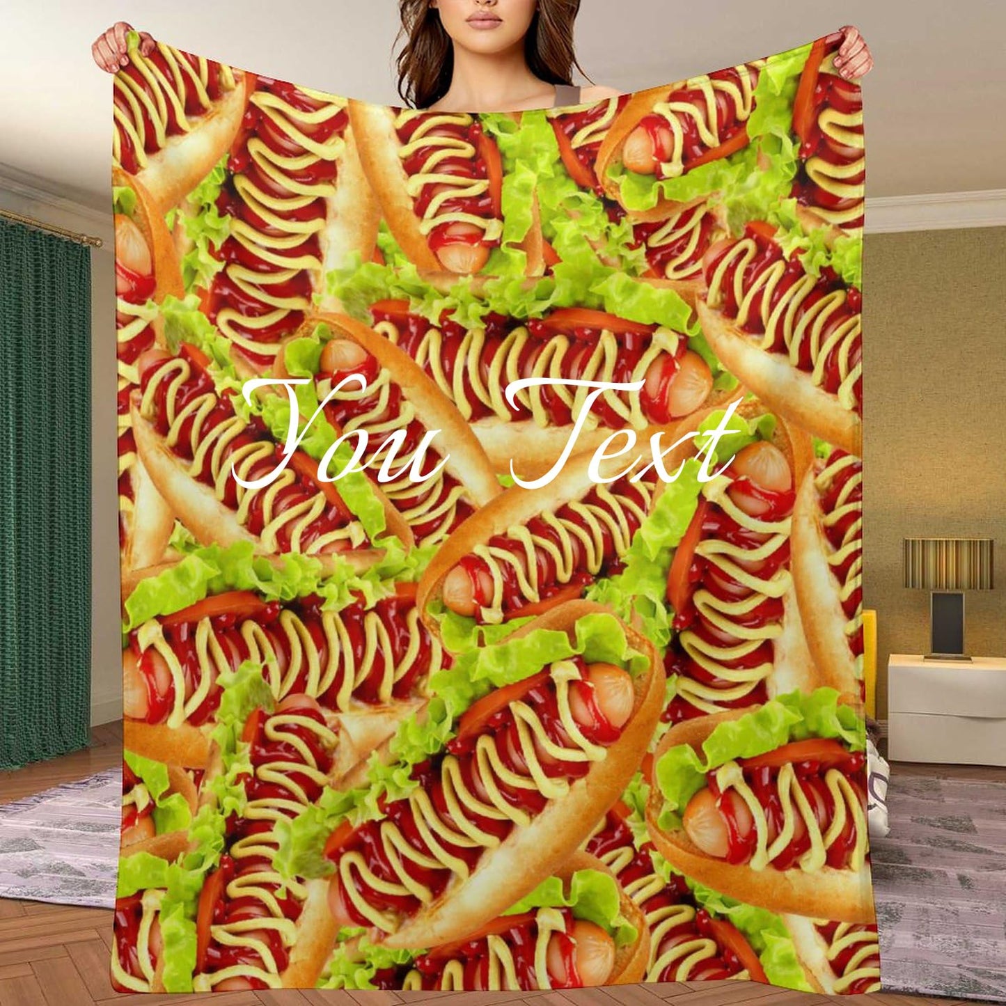 Throw Blanket for Teens Boys Girls and Adults Soft Warm Cozy Funny Food Midweight Flannel Blankets for Couch Sofa Bed Camping Travel Home Decor 50" X 60" (Hot Dog, Custom)
