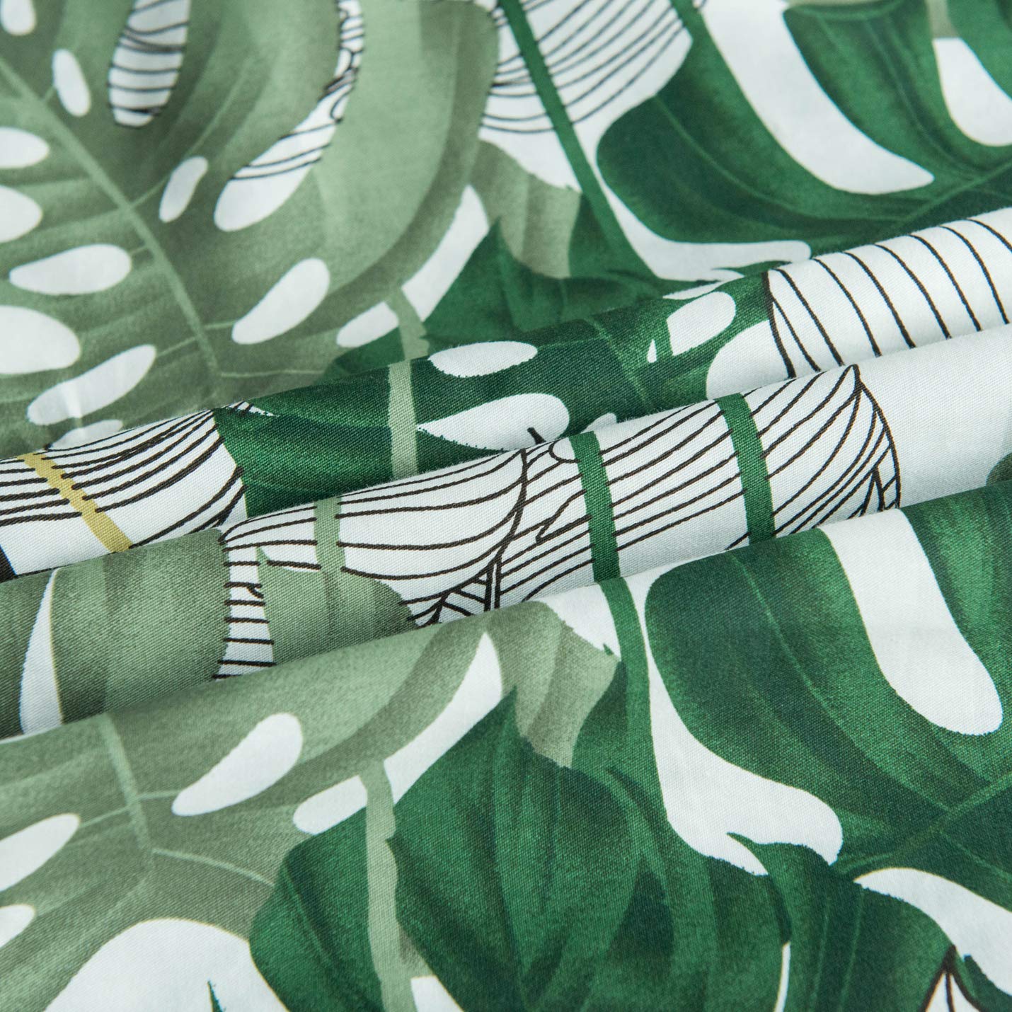 YuHeGuoJi Tropical Green Duvet Cover Queen 100% Cotton Coastal Monstera Leaves Duvet Cover 3 Pcs Set 1 Hawaiian Botanical Duvet Cover with Zipper Ties 2 Pillowcases Plant Print Bedding Set Soft