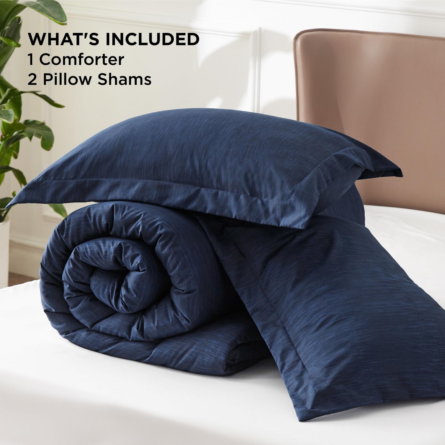Bedsure Navy Blue Queen Comforter Set -Soft Bedding for All Seasons, Cationic Dyed Bed Set, 3 Pieces, 1 Queen Size Comforter (90"x90") and 2 Pillow Shams (20"x26"+2")