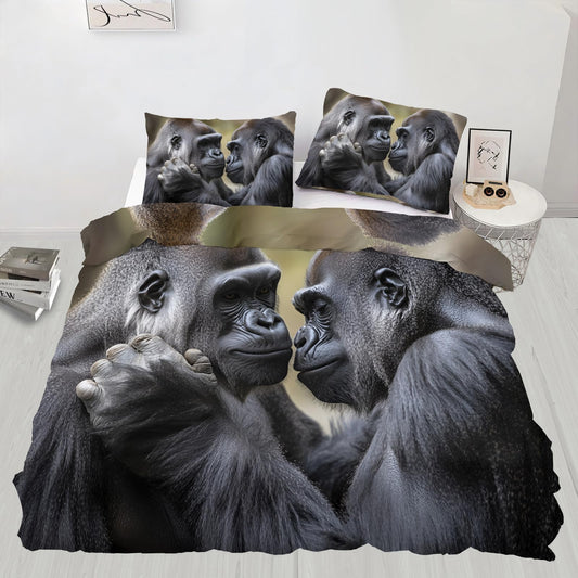 Twin Size Duvet Cover Gorilla Print Duvet Cover Gorilla Comforter Cover Wild Animal Bedding Kids Room Bedding Decor (Reversible Printing)