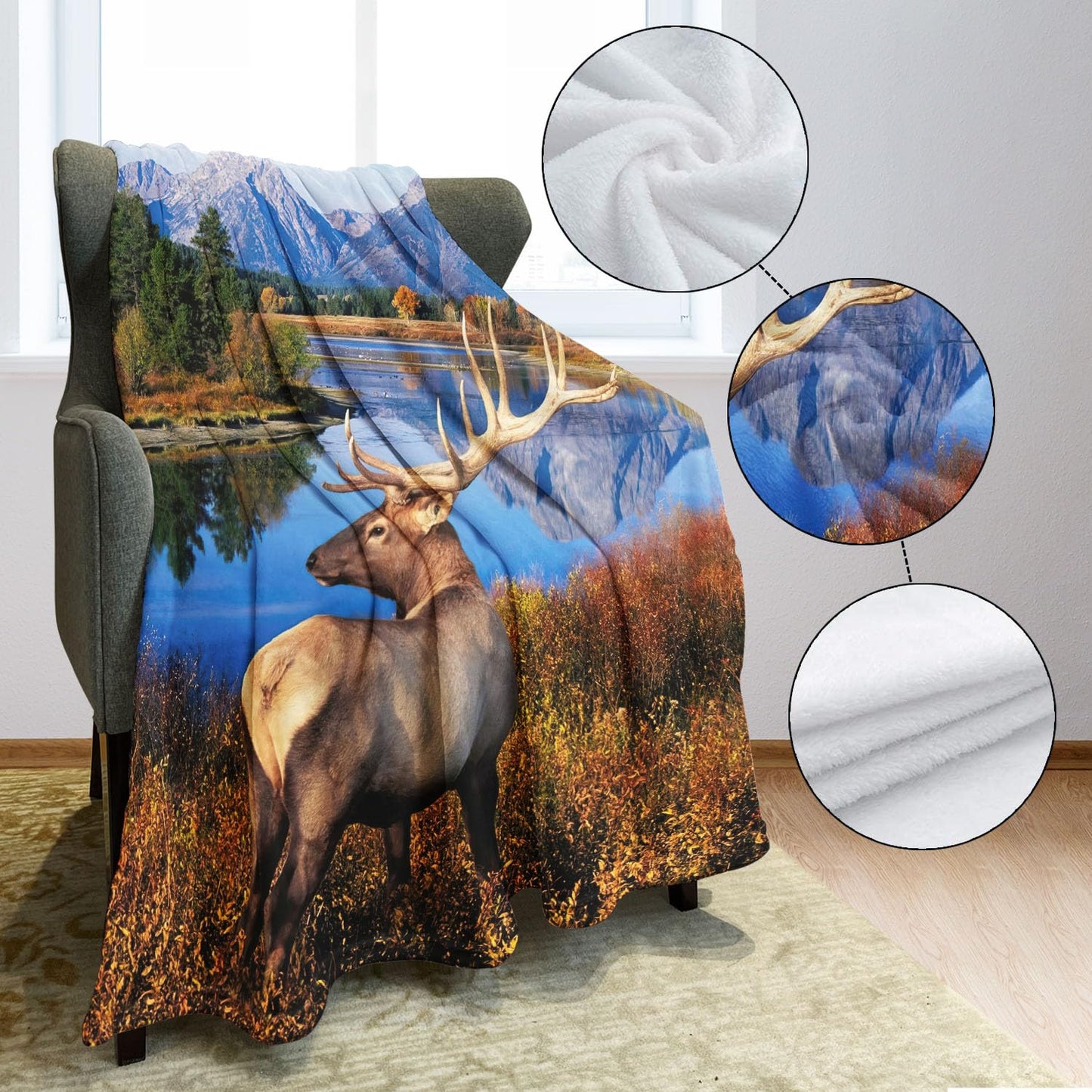 Rstick Elk Blanket Forest Grass Deer Fleece Blanket Soft Fuzzy Plush Throw Blankets for Couch Bed 50"x60"