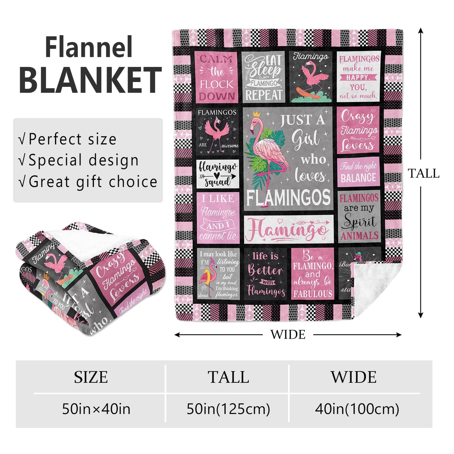 Mcurore Flamingo Gifts Blanket 50"x40", Pink Flamingo Gifts for Women Girl Unique, Flamingos Decor, Christmas Birthday Gift Ideas for Flamingos Lovers