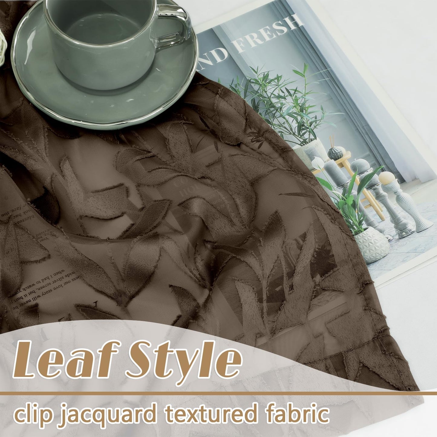 Gwine Chocolate Brown Curtains 84 Inches Long 2 Panels Set, Light Filtering Soft Lightweight Sheer Curtains, Leaf Clip Jacquard Textured Curtain for Bedroom Living Room, 42Wx84L Inches, 2PCS