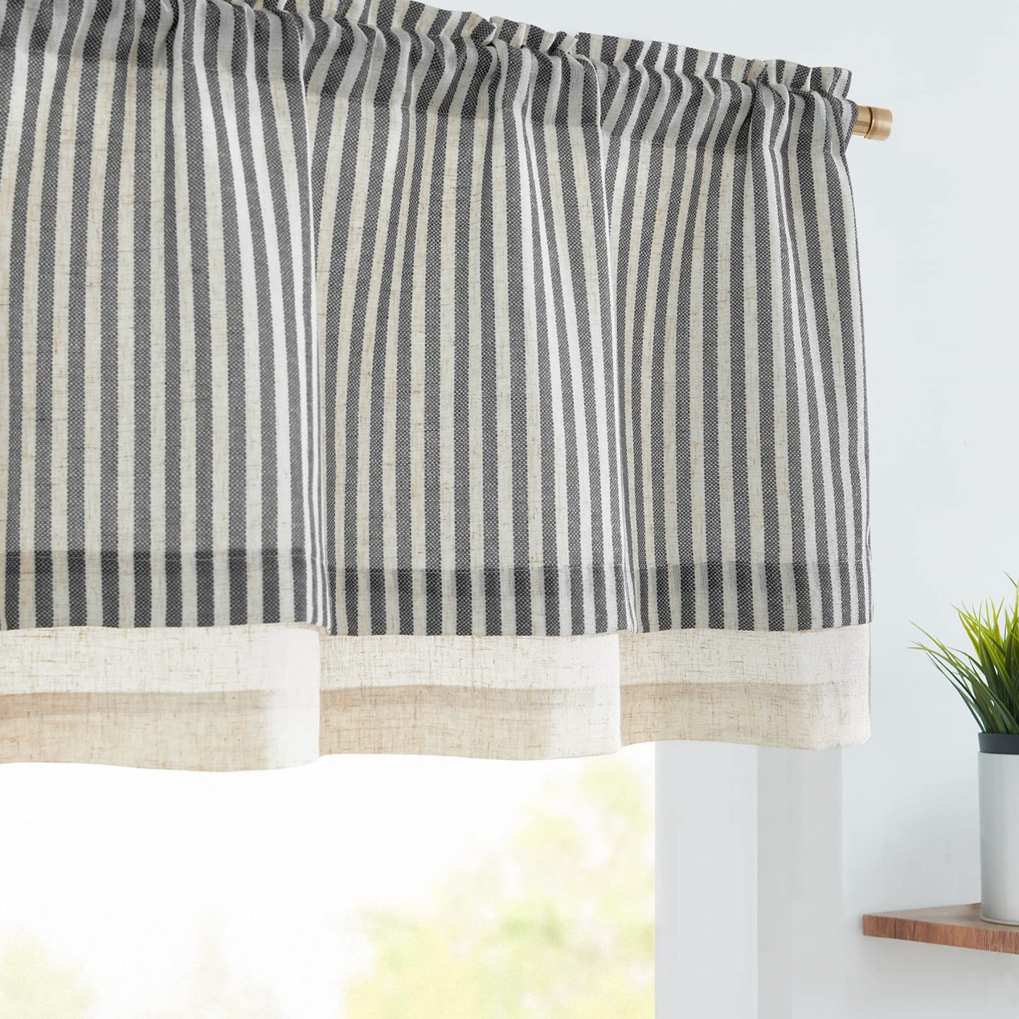 jinchan Linen Valance Kitchen Curtain Light Filter Double Layer 18 Inch