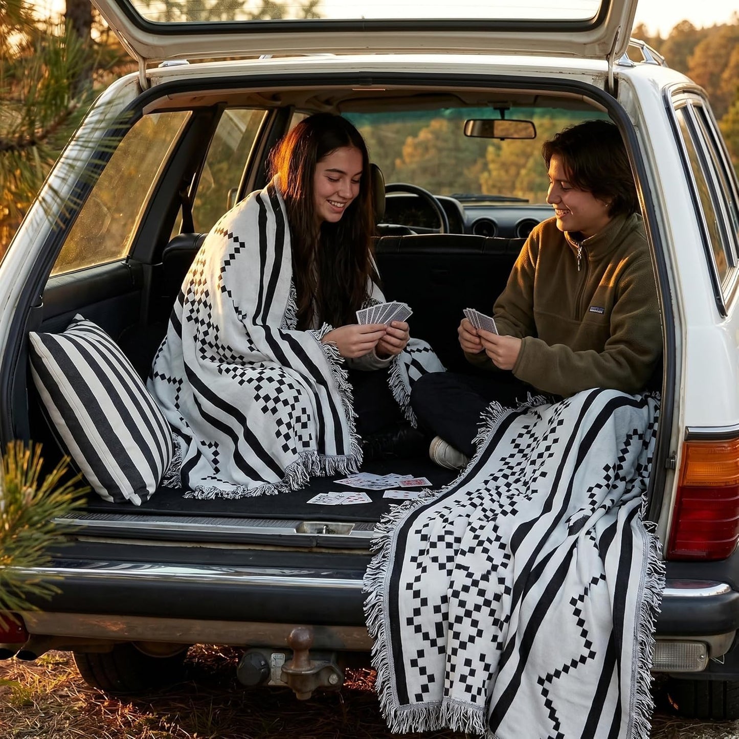 amorus Bohemian Throw Blankets,Throw Blanket Chenille Jacquard Tassels Soft Throws Cover for Couch, Bed,Outdoor Camping Picnic Car Travel Warm & Cozy for Seasons, Pattern II(63"*71")