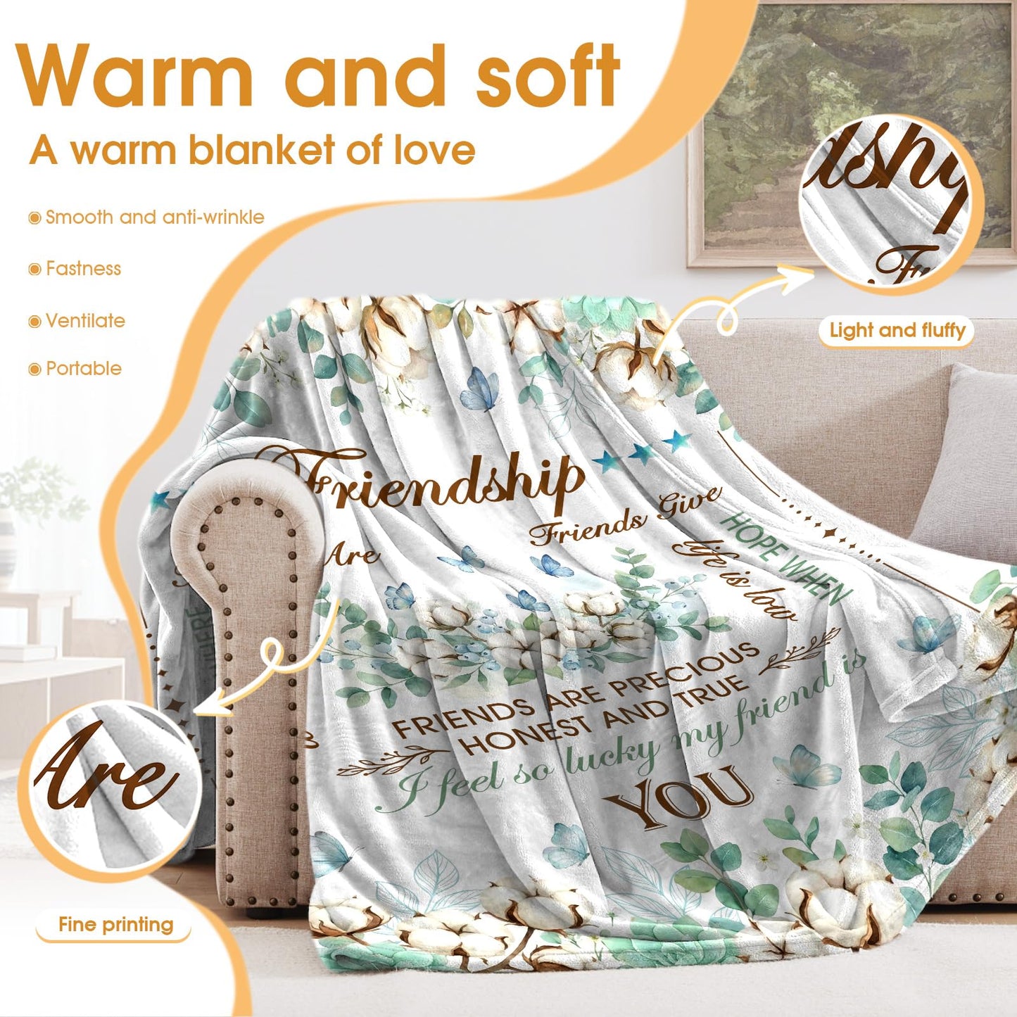 Hohoto Friendship Gifts for Women Bestie Soul Sister, Best Friend Forever BFF Present for Wedding Birthday, Throw Blanket for Couch Bed Sofa 50"x60"