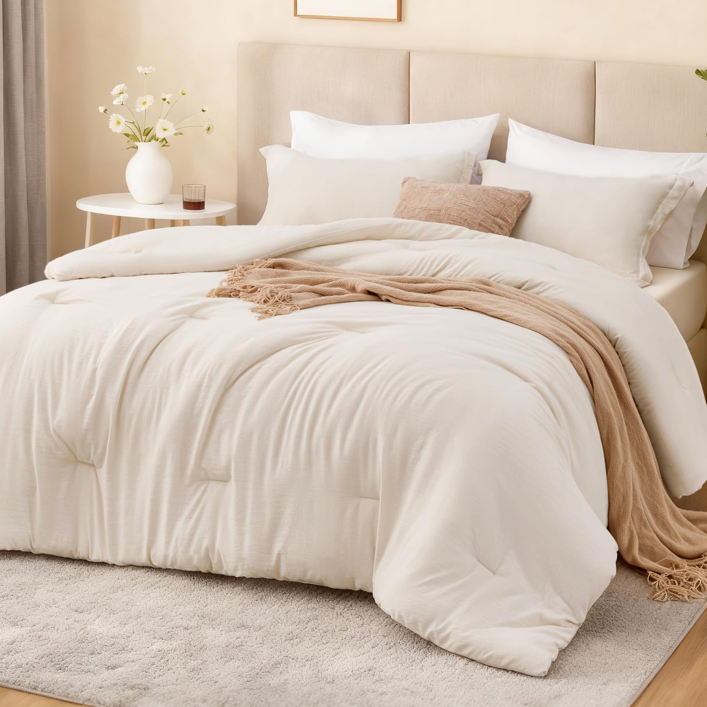 Love's cabin Beige Twin/Twin XL Comforter Set, 2-Piece Prewashed Bed Set with 1 Comforter (66 x 90 in) & 1 Pillowcase, Lightweight & Breathable for All Seasons