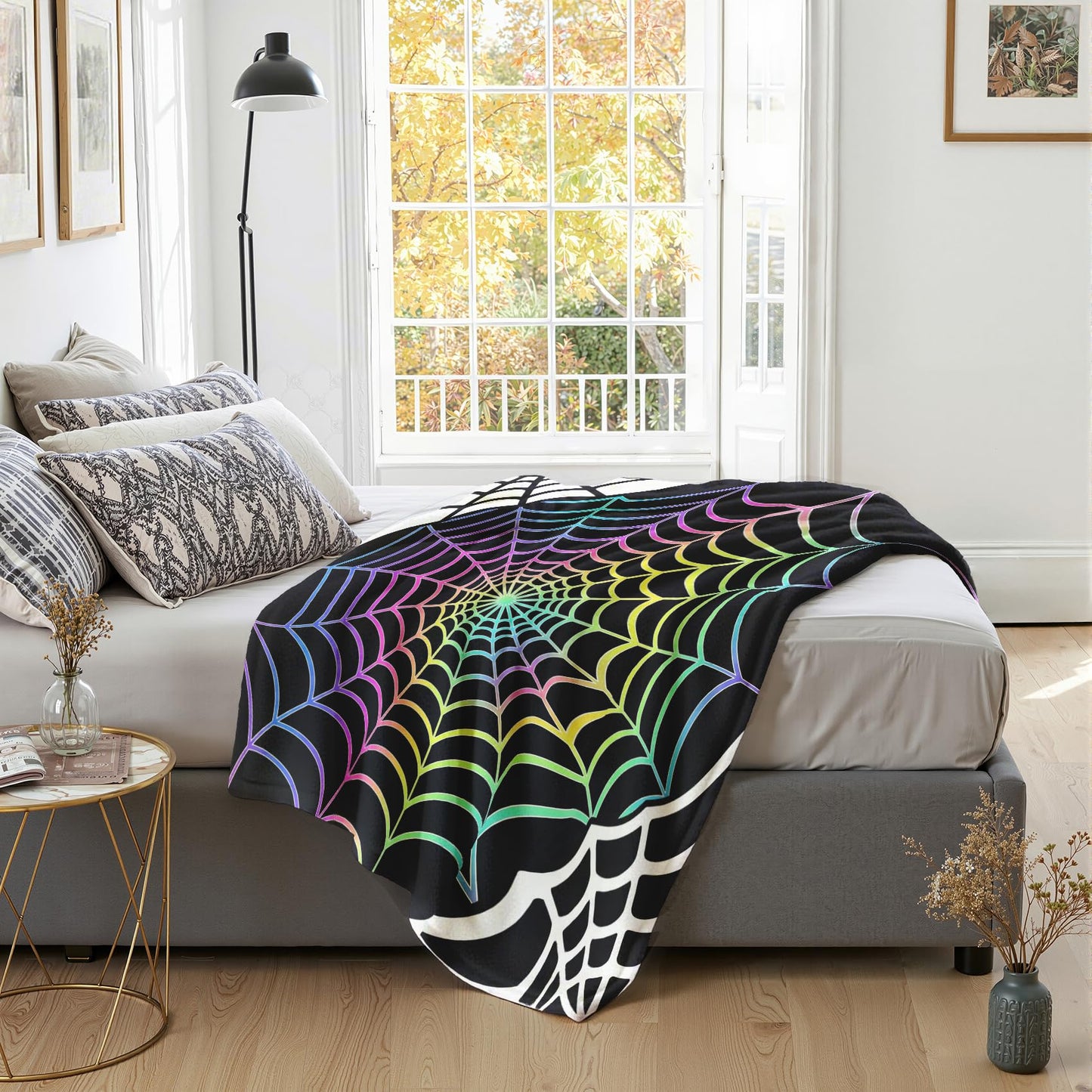 GEDAEUBA Spider Web Blanket Throw - Halloween Fleece Blanket Full Size, Soft Cozy Blankets & Throws for Couch, Bed, and Sofa, 84x90 inches