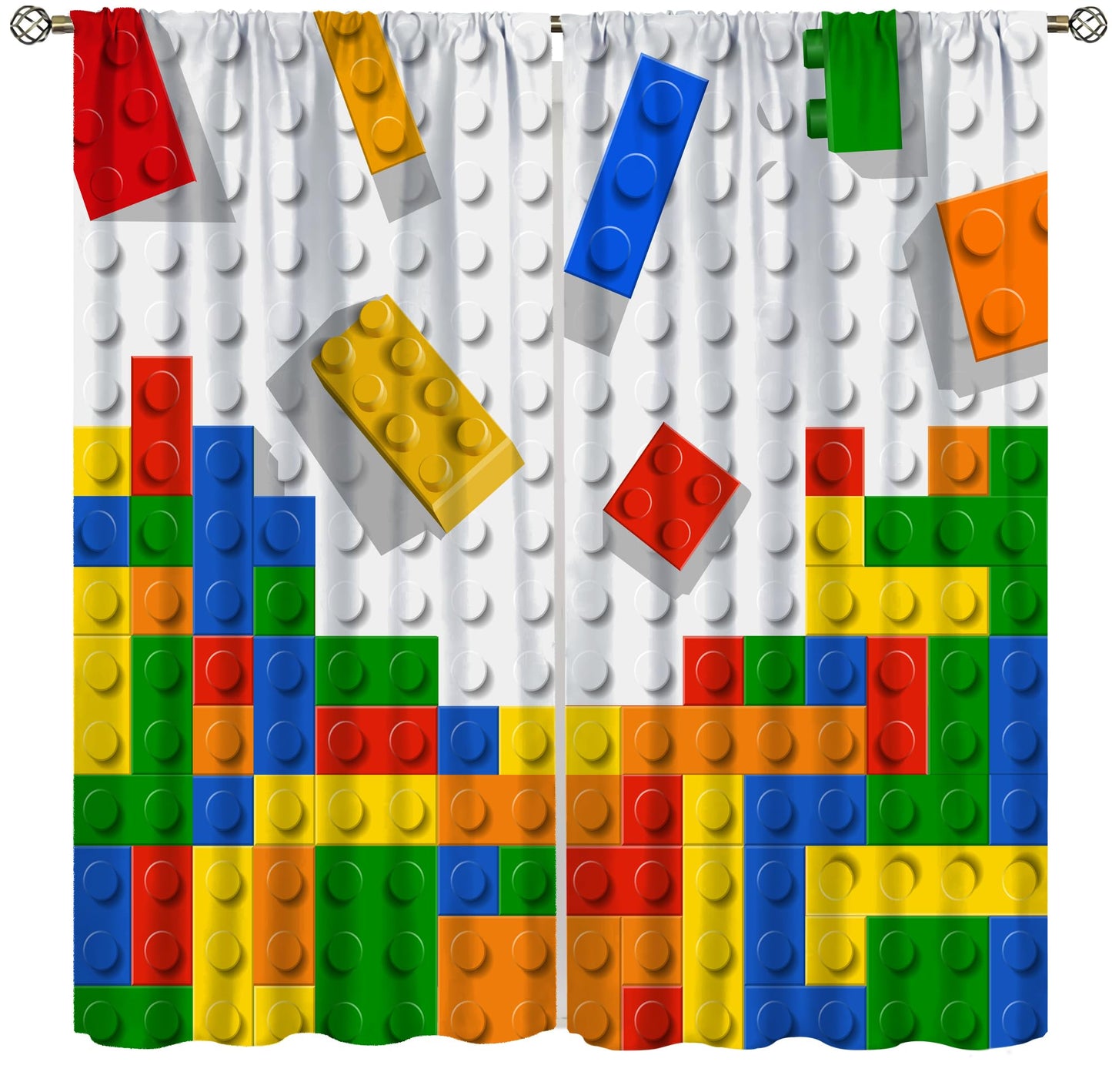 AAVEUP Building Blocks Curtains,Abstract Colorful Geometric Brick Constructor Toy Children's Puzzle Windows Treatments Rod Pocket Drapes for Nursery Baby Living Room Bedroom 42x44.5in（No Blackout）