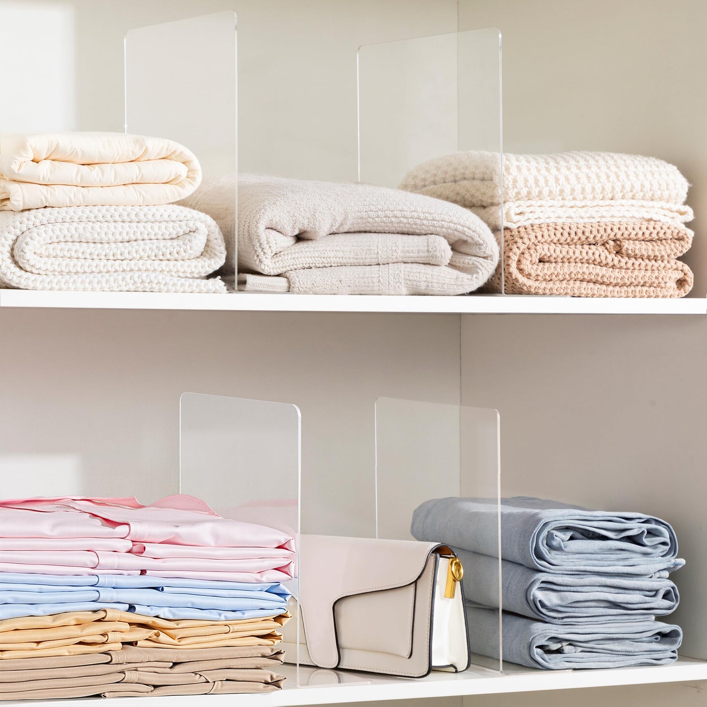 HBlife Acrylic Shelf Dividers for Closet Organization, 6 Pack 12 Inches [Extra Tall Version] Closet Dividers for Shelves, Clear Purse Organizer for Sweater, Shirts, Handbags in Bedroom and Office