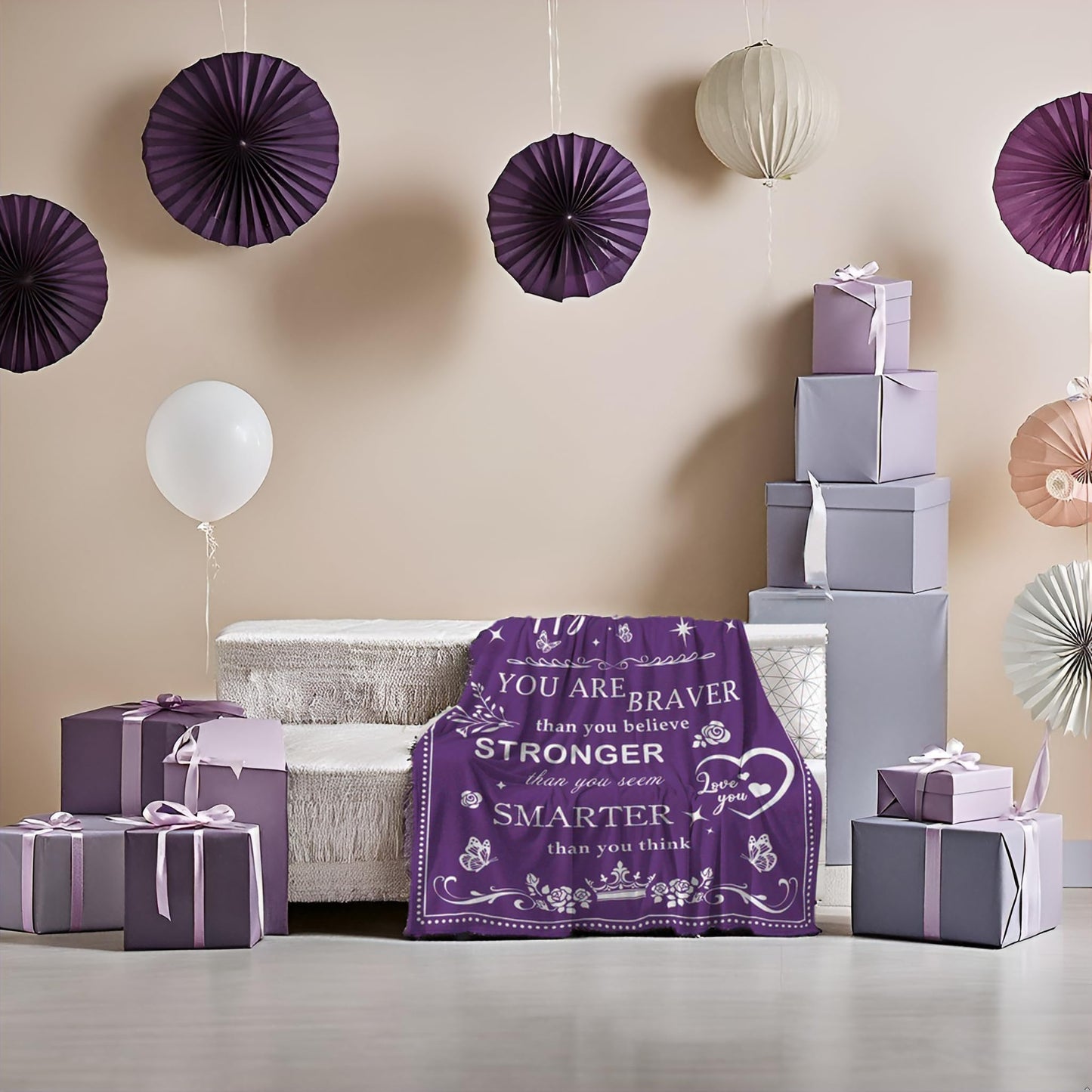 Levens Happy Birthday Gifts for Women Men Friendship 50"x60" Purple Happy Birthday Blanket Decor Women's Birthday Gifts Unique Bday Gift for Sister Mom Grandma Wife Her Him Soft Flannel Throw