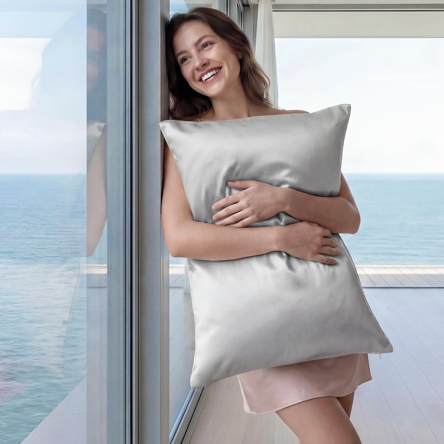 Bedsure Cooling Pillowcase for Hot Sleepers, Silk Like Pillow Case Queen Size Set of 2, Reduce Wrinkles & Frizz-Free Hair, Infused with HA & Ceramides for Skin, Hidden Zipper, Queen, Grey