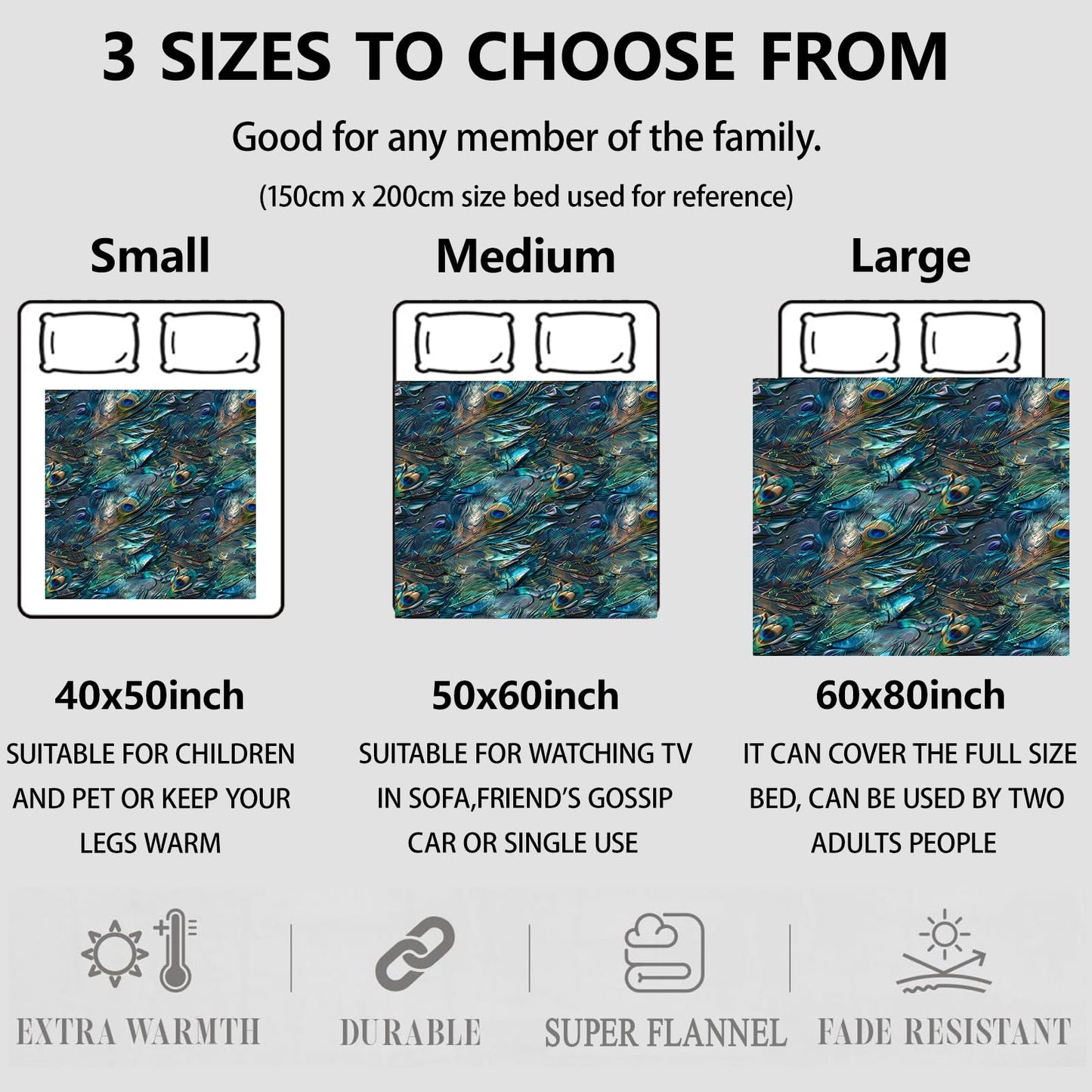 Aonimonis Peacock Feather Throw Blanket Gifts for Women, Soft Fuzzy Warm Cozy Flannel Blankets for Bedroom, Travel, Couch, Home Decor 50x60 in