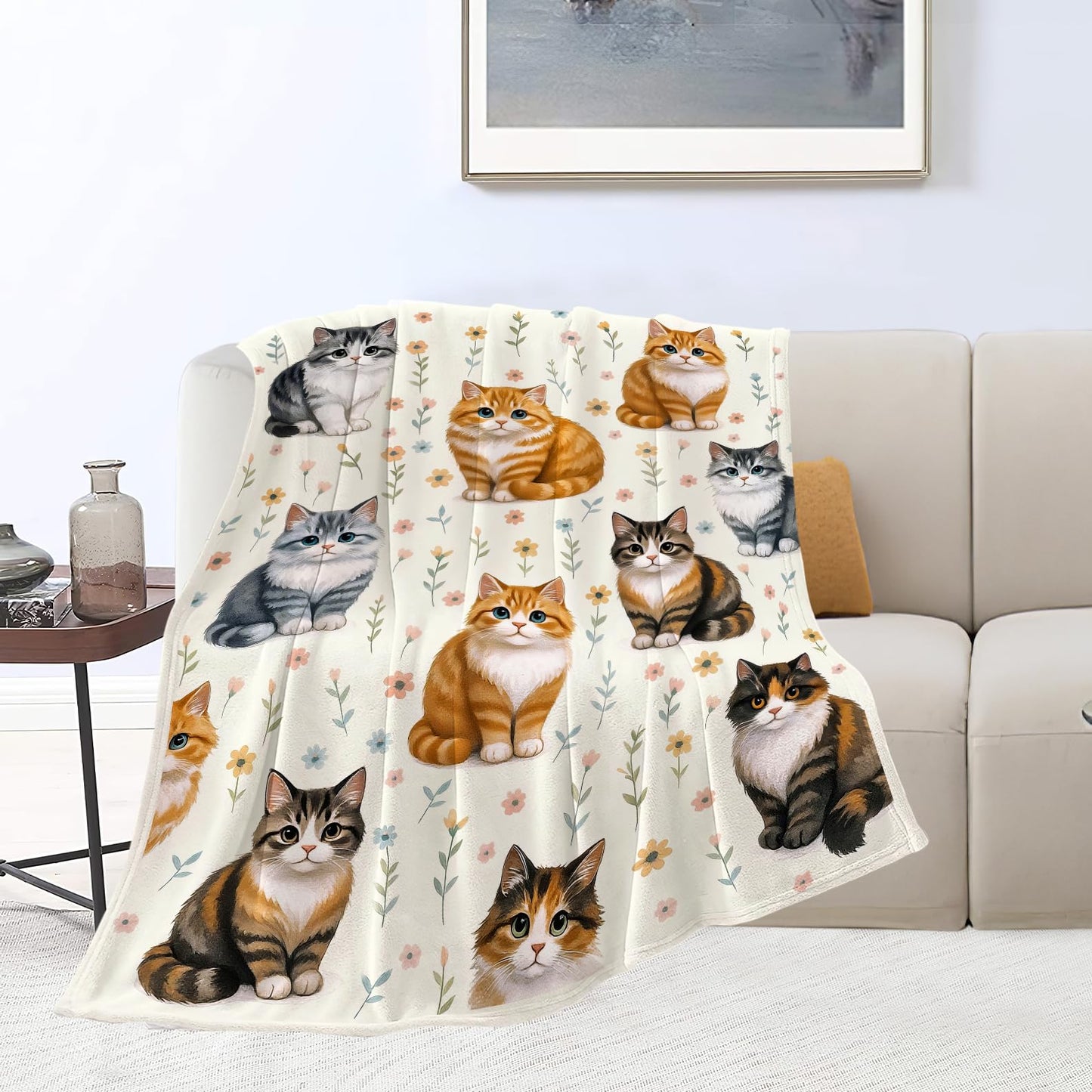 Cat Blanket Cute Kitten Throw Blanket Soft Warm Cozy Fleece Fuzzy Plush Cats Flannel Blankets Gifts for Boys Girls Women Kids Adults 40"X50"