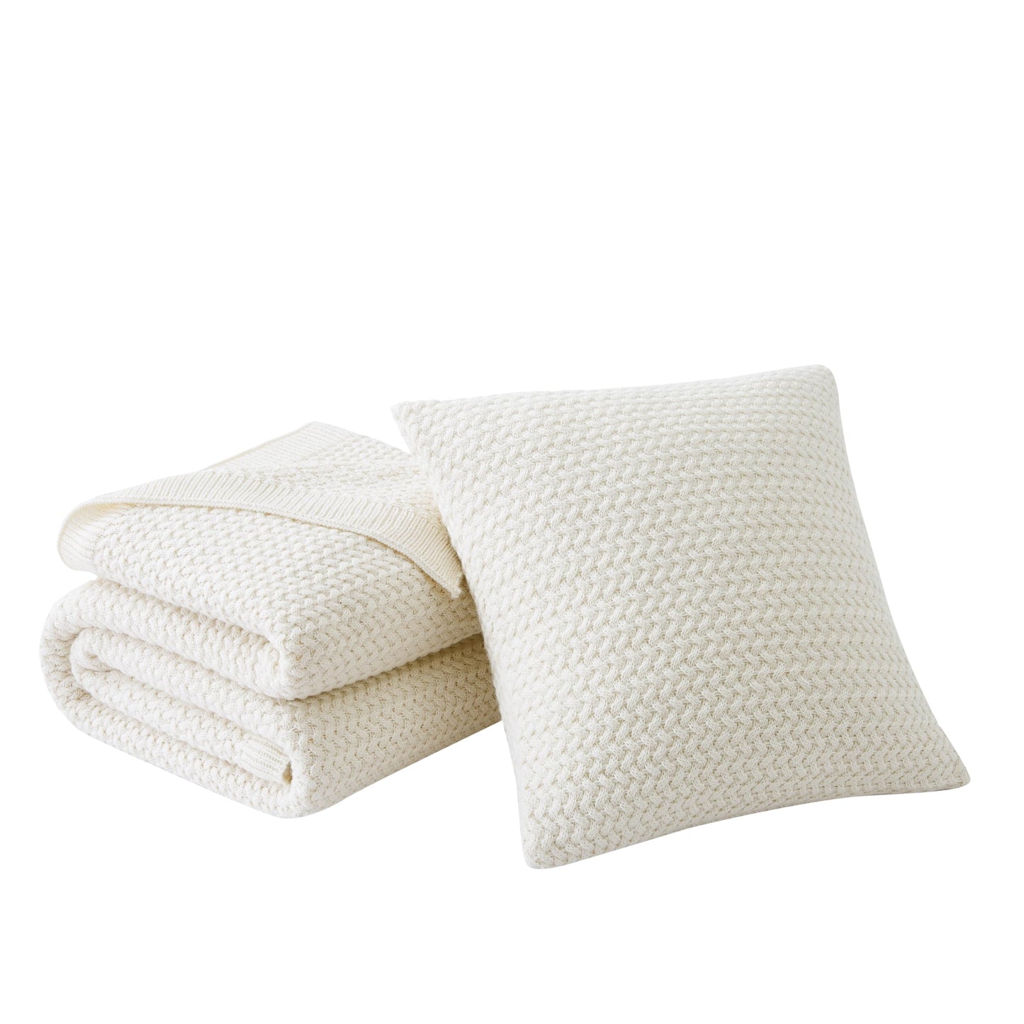 Southshore Fine Living, Inc. Taupe Throw Blanket for Couch or Bed with Matching Decorative Throw Pillow Cover, Acrylic Knit Throw Blanket and Throw Pillow Cover, Taupe
