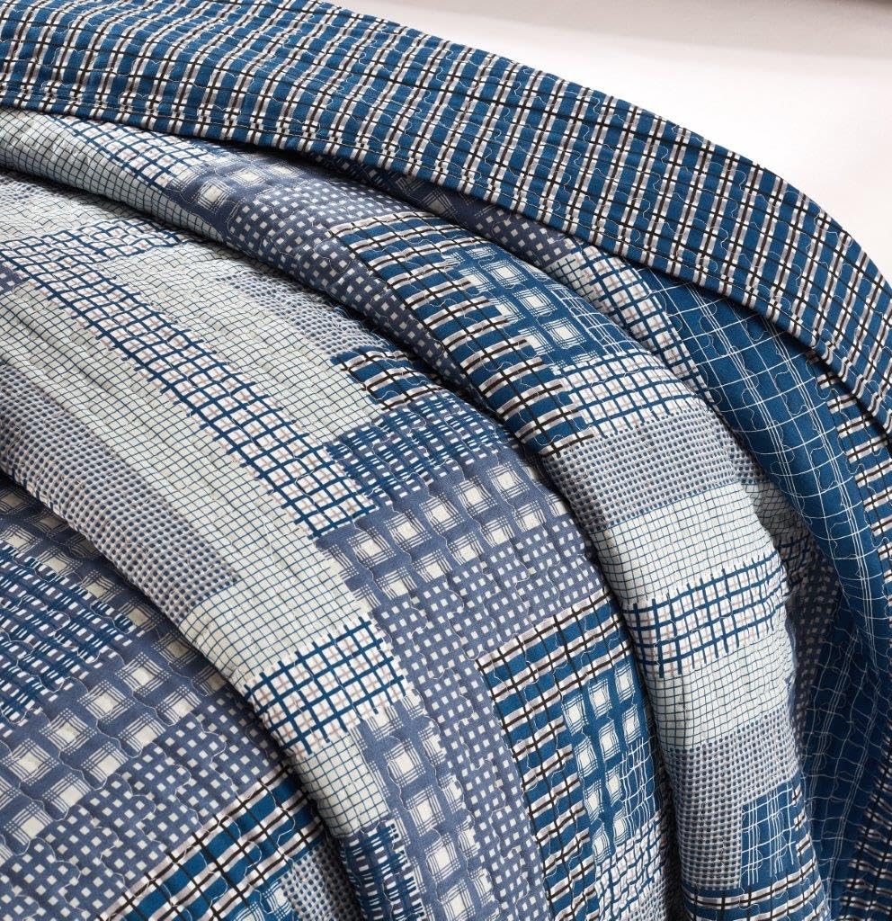 Virah Bella 2 Piece Full/Queen Lodge Quilt Bedding Set - Rustic Country Reversible Comforter Set with Decorative Pillow Shams - Montana Cabin: Blue/Gray