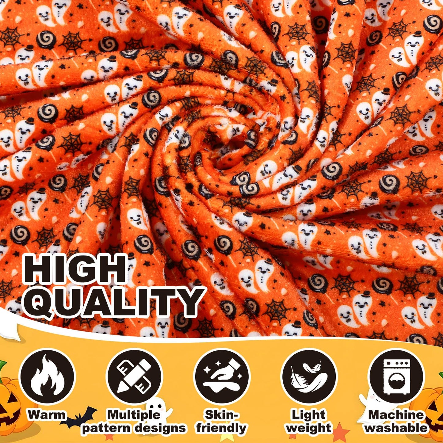 Fanfanwin 6 Pack Halloween Throws Blanket in Bulk Halloween Flannel Blanket Pumpkin Ghost Black Cat Lightweight Throw Soft Warm Fluffy Plush Quilt for Living Room Couch Dorm, 50 x 60 Inch