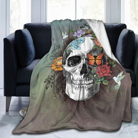 Majoug Flower Sugar Skull Throw Blanket Skulls Gifts for Women Warm Fleece Throw Bed Blankets Cozy Blanket Plush Blanket for Bedroom Living Sofa Car 50"x40"