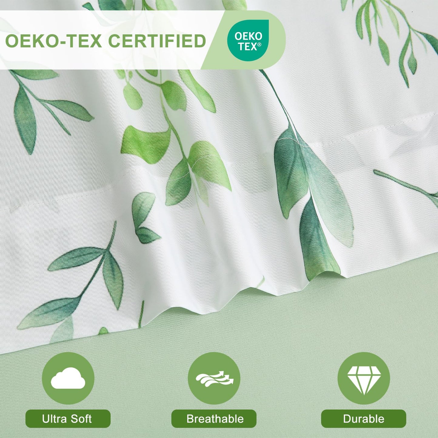 Botanical 6-Piece Queen Bed Sheets Set, Boho Floral Print Brushed Microfiber Sheets, Cooling Bed Sheet Set, Ultra Soft & Breathable, 16' Deep Pocket Fitted Sheet & Pillowcase Set, Sage Green Leaves