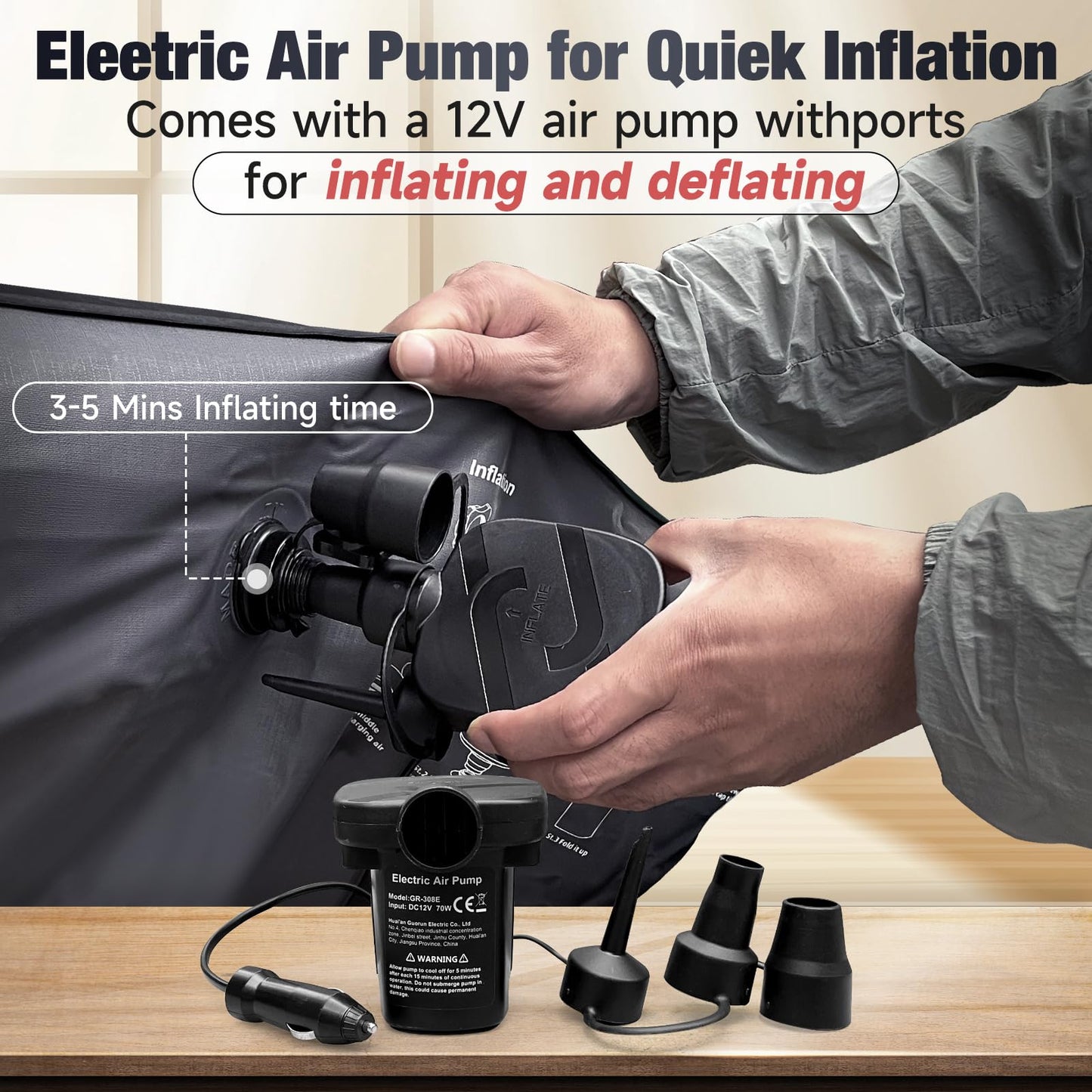 DikaSun Back Seat Car Air Mattress: Inflatable SUV Car Camping Bed for Truck Van, Thickened Double-Sided Flocking Travel Car Sleeping Pad with Air Pump 2 Pillows
