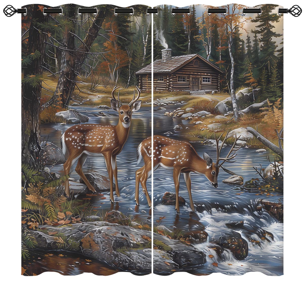 XINBADU Rustic Cabin Deer Blackout Curtains for Girls Boy Home Decor, Country Farm Forest Wildlife Grommet Thermal Insulated Drapes Darkening Window Curtain for Bedroom Living Room, 42 x 45 Inch