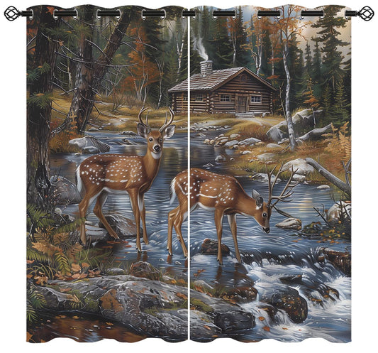 XINBADU Rustic Cabin Deer Blackout Curtains for Girls Boy Home Decor, Country Farm Forest Wildlife Grommet Thermal Insulated Drapes Darkening Window Curtain for Bedroom Living Room, 42 x 45 Inch